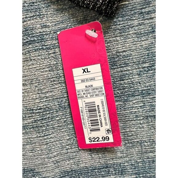 NWT! Xhilaration Black Metallic Silver Ribbed Mock Neck Cutout Long Sleeve XL - Picture 6 of 7